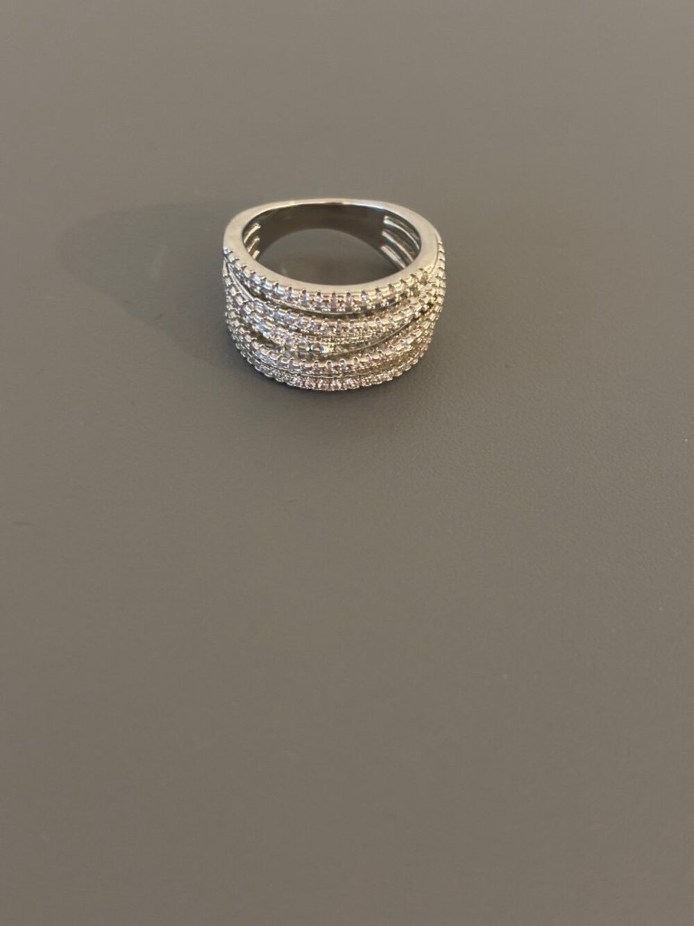 Sterling Silver Moissanite and Pave Stone Abbraccio Crossover Ring Size 7